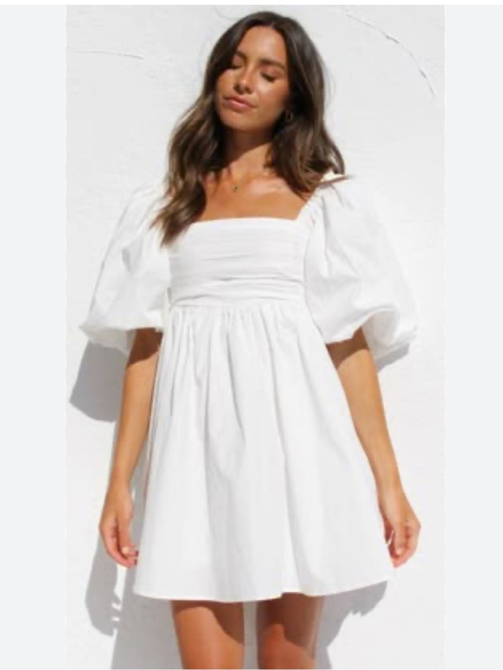 Women’s White Puff-Sleeve Cotton Dress